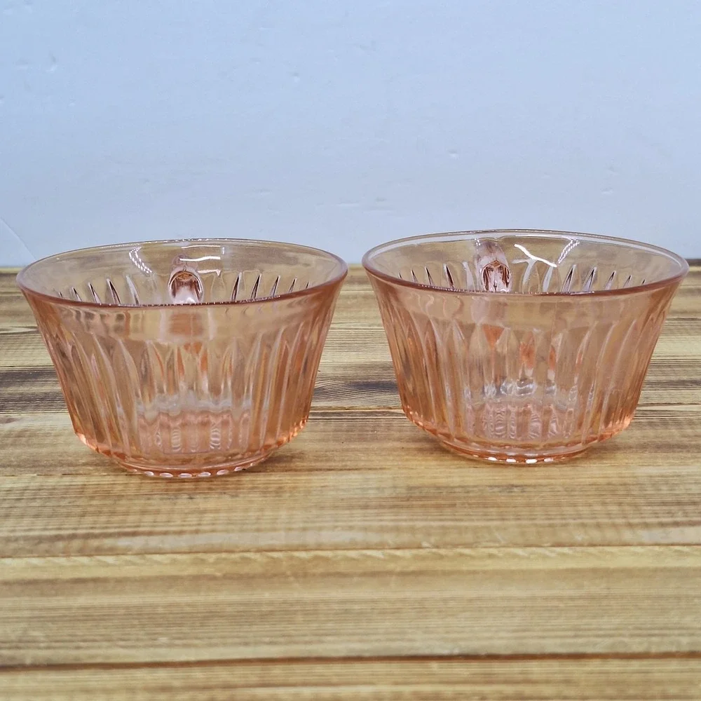 2 Vintage Anchor Hocking Queen Mary Ribbed Pink Depression Glass Cups 3 3/4" - Picture 5 of 10